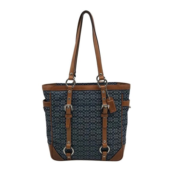 Coach Blue and Tan Canvas Signature Gallery Monogram Tote Bag F11526 - Picture 1 of 11